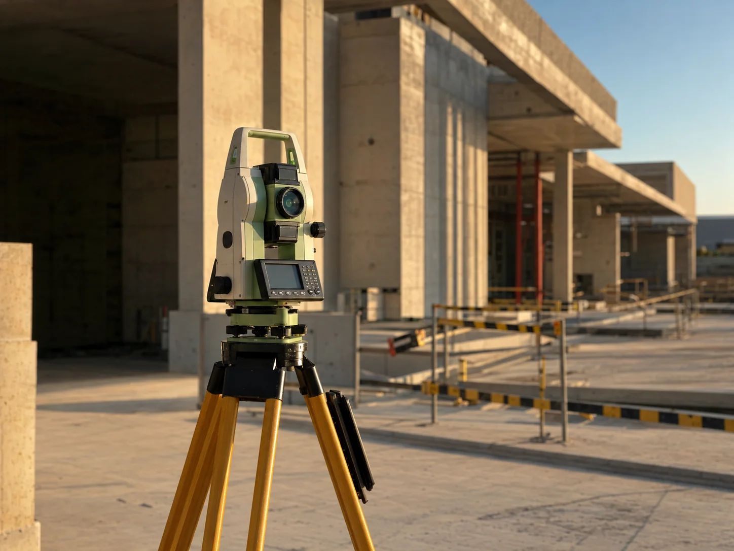 جهاز مساحة هندسي في موقع بناء معاصر